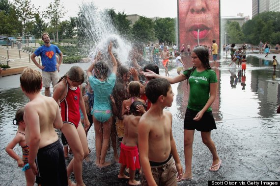Children cool off in Crown Fountain 